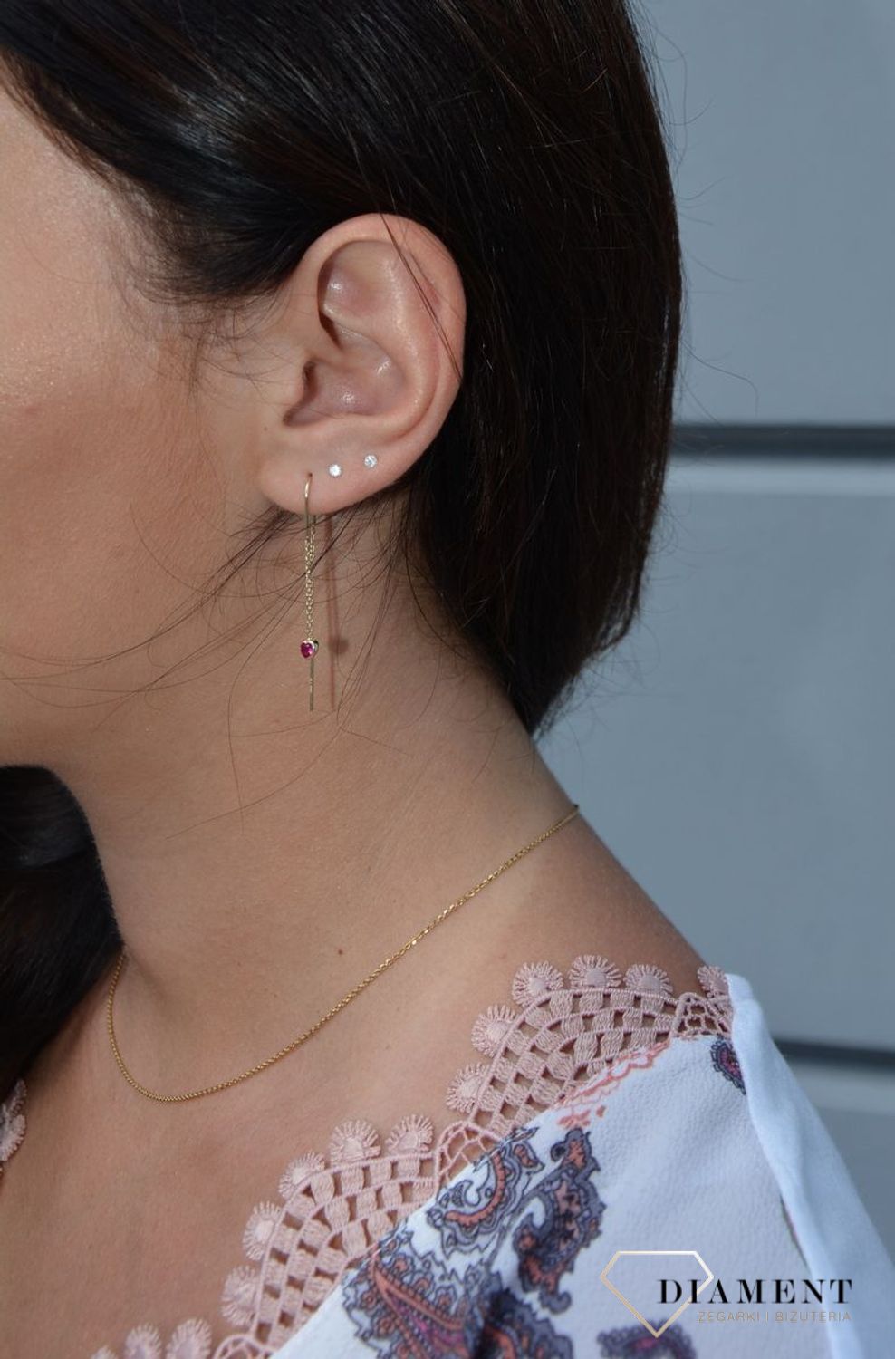 Kolczyki złote przeciągane różowe serduszka 585 KL 9577A.jpg